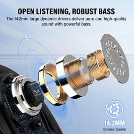 STECEi Open-Ear Headphones 5.4 Bluetooth Headphones, 2025 Adjustable Ear Hooks Headphones Wireless Bluetooth Strong Bass, 36H Playtime Headphones Sport IP7 Waterproof for Sports, LED, Running, Jet