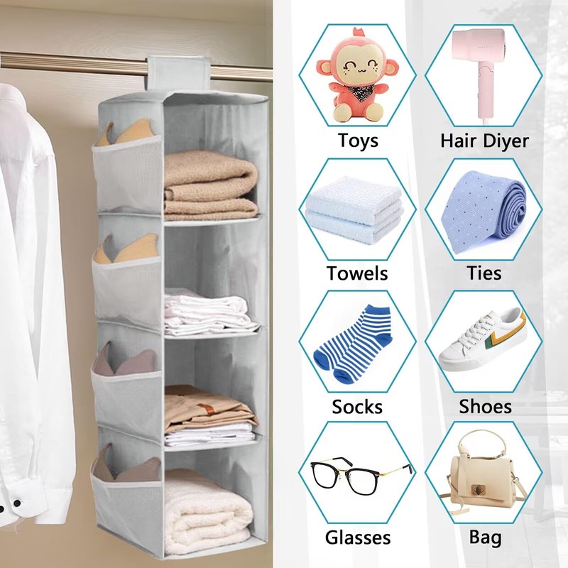 QUMENEY 2 Pcs Hanging Wardrobe Storage Closet Organiser Hanging Storage