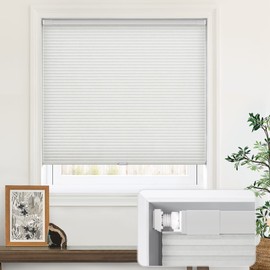 LazBlinds Cordless Cellular Shades, No Tools No Drill Light Filtering Honeycomb Shades Pleated Blinds for Windows, 43'' W x 64'' H, Light Grey