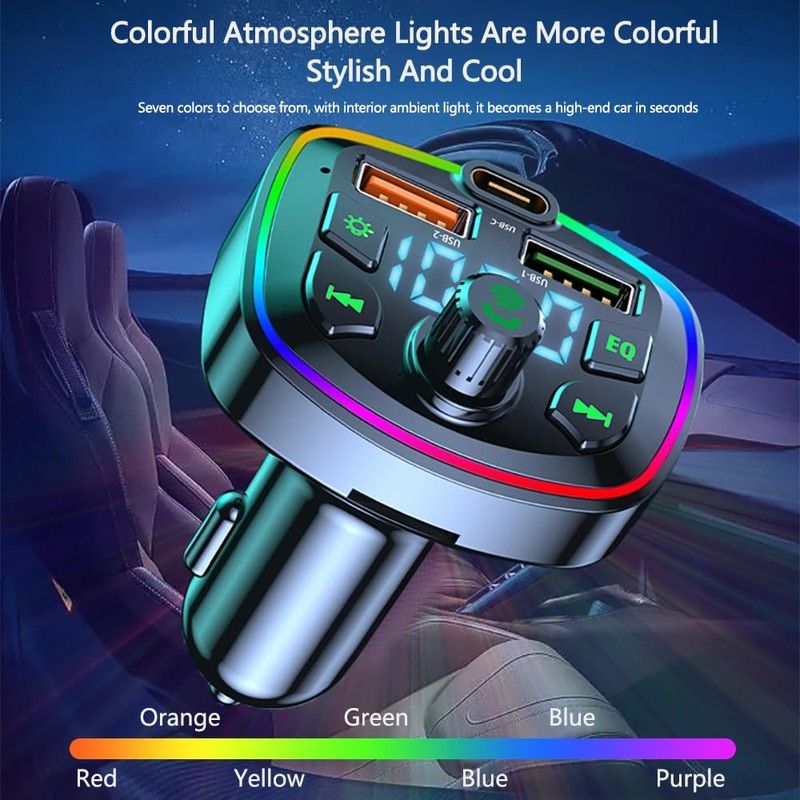 FM Transmitter Car Bluetooth Music Play 2 USB Port Charger