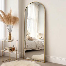 Prywot Arched Floor Mirror, 58 "x 18" Full Length Mirror Wall Mirror Hanging or Leaning Arched-Top Full Body Mirror with Stand for Bedroom, Dressing Room, Gold