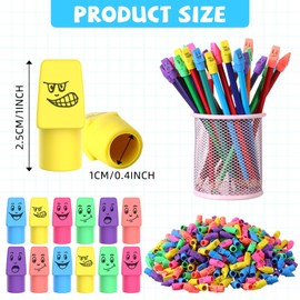 Crtiin 480 Pencil Top Eraser Bulk Funny Face Cap Erasers Assorted Colored Cap Erasers for Pencils Arrow Shaped Pencil Erasers Toppers for Pencils for Kids Teachers School Classroom Home Supplies