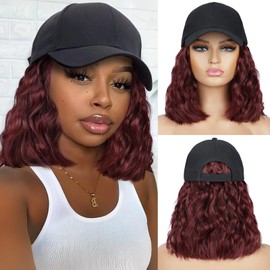 HANYUDIE Hat Wig for Women Wig Cap with Curly Hair Extensions Hat with Hair Wave Adjustable Baseball Cap Wigs