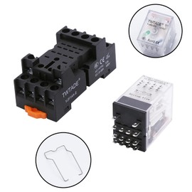 TWTADE/AC 24V Relay 5A Electromagnetic Power Coil Relay 14 Pins 4PDT 4NO+4NC HH54P MY4J with Indicator Light & Socket Base -YJ4N-GS