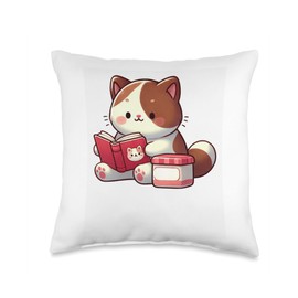 Cat Treats Lover Kitten Pet Book Reader Bookworm Cat Throw Pillow