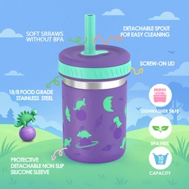 Sursip Toddler Stainless Steel Cups with Lids and Straws, Spill Resistant Sippy Cups Kids Tumbler with Silicone Straws for Smoothie, Drinking, Snacks, BPA-Free, Dishwasher Safe - 15 oz (4 Packs)