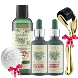 New ABERA Grapefruit Hair Growth Serum & Shampoo for Damaged and Weak Hair, with Citrus Paradisi Peel Extract, Vitamin C, Natural Anti-Hairloss Treatment, Savings Combo, 3 Bottles + 2 Gifts