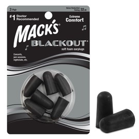 Mack's Blackout Soft Foam Earplugs, 3 Pair - 32 dB Highest NRR, Comfortable Ear Plugs for Concerts, Jam Sessions, Nightclubs, Loud Events and Shooting Sports