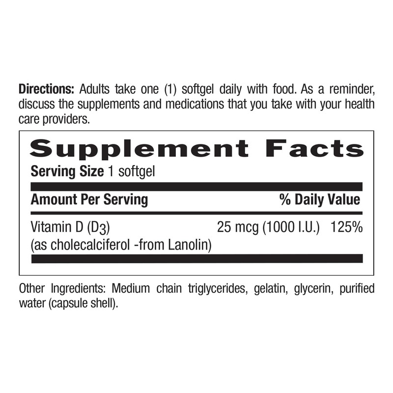Country Life Vitamin D3, Non-Fish 1000 IU, 100 Softgels, Certified