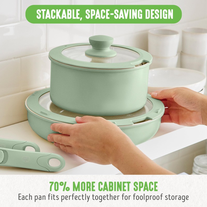 GreenLife 10 Piece Nonstick Pots & Pans Set, Detachable Handle