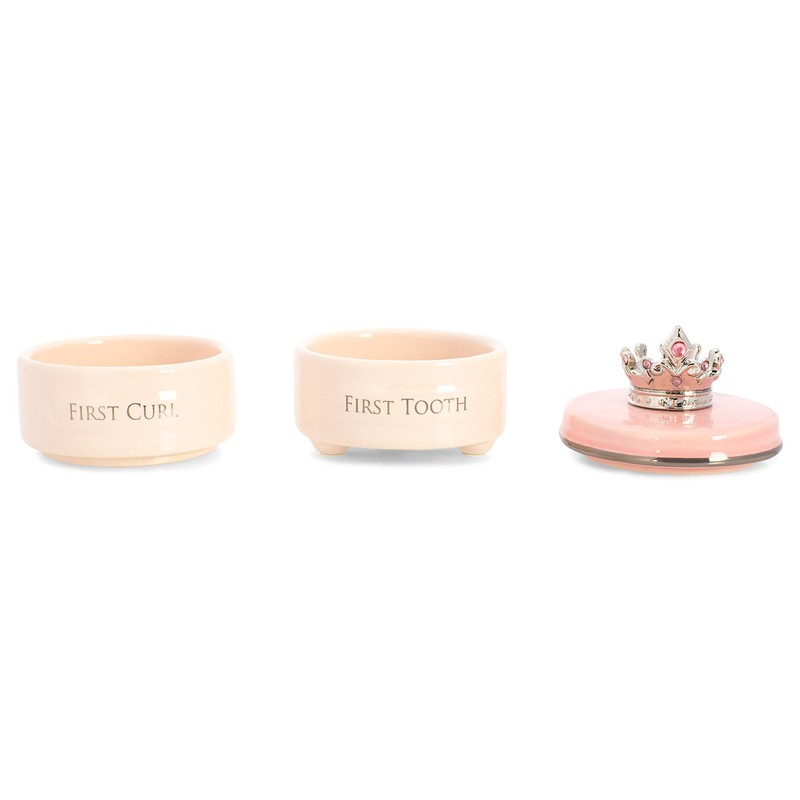 DEMDACO First Tooth and Curl Pink Ceramic Stoneware Children's Stackable