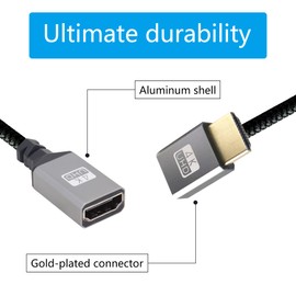 RIIEYOCA 90 Degree Down Angle UHD 4K HDMI to HDMI Braided Cable 0.56ft,18Gbps High Speed 2.0 Braided Cable, Supports 4K@60Hz,1080p,HDCP 2.2,ARC,3D (2pack)