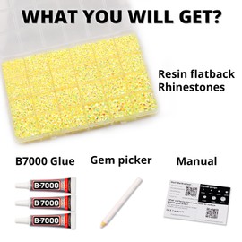 31000Pcs Yellow AB Rhinestones for Bedazzling, Bedazzler Kit with Flatback Rhinestones for Clothes Crafting Crafts Nails, 2,3,4,5,6mm Flat Back Resin Crystal Bedazzling Kit with B 7000 Glue Clear