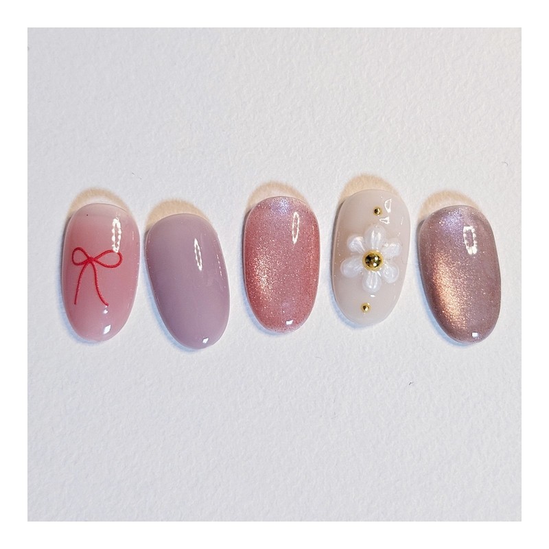 Pearl Flower Handmade Nail Tips - Coffin Long / 진주
