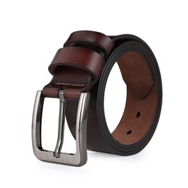 Vrlegend Leather Belt Men's 110-175 cm. Leather Jean Business Metal Retro Denim Belt Full Cowhide Leather 38 mm. Width - brown, size: 120