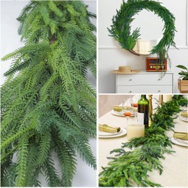 Direkame 2 Pcs Artificial Christmas Pine Norfolk Garlands Fake Green Plants Artificial Greenery Garland for Table Indoor Outdoor Christmas Wreath Home Decoration