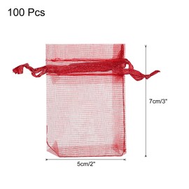 MECCANIXITY 100pcs Organza Bags 2x3 Inch Drawstring Favor Pouches Sheer Mesh Bag for Gift Jewelry Wedding Party Christmas Candy Red