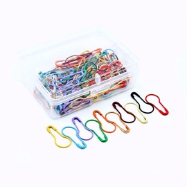 100 Pieces Safety Pins, Bulb Stitch Markers 10 Colors Assorted Metal Calabash Pins Pear Shape Knitting Pins for Crocheting Clothing Tag DIY Craft Project with Storage Box