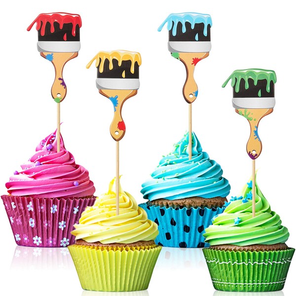 Pincel de pintura para cupcakes Toppers pintura fiesta cupcake púas para decoración de cumpleaños de pintura Graffiti fiesta