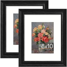 Vittanly 8x10 Picture Frames Set of 2, Display 5x7 Pictures with Mat or 8x10 without Mat, Rustic Collage Photo Frames for Wall or Tabletop, Vintage Black