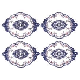 sourcing map 4Pack Retro Lace Placemat 12x17-in Oval Embroidered Table Place Mats French Crochet Doilies Coasters Cup Mat for Home Wedding, Navy Blue