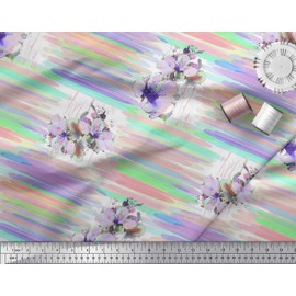 Soimoi Green Poly Crepe Fabric Floral & Texture Print Fabric by The Yard 42 Inch Wide