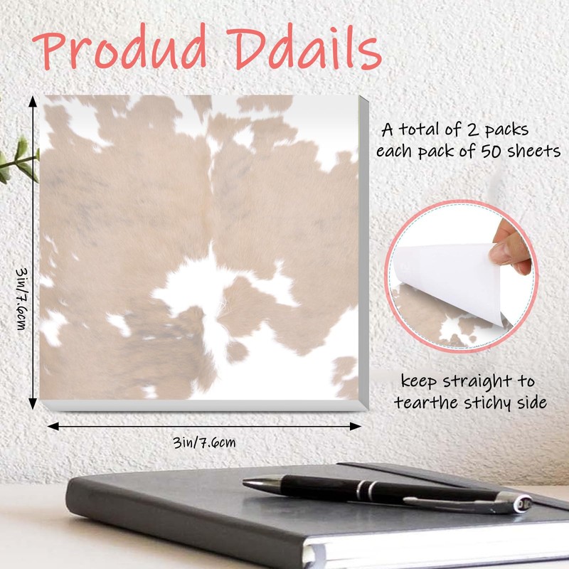 AUEKLLW Sticky Notes 3x3 Inches, 2 Pads Cute Colorful Self-Stick