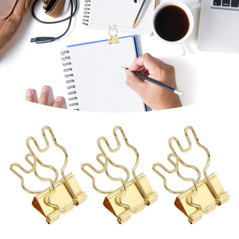 100Pcs Bunny Binder Clips Gold Cute Handle Durable Metal Multifunction