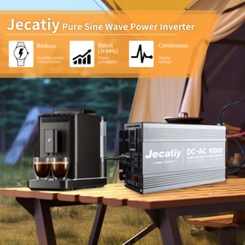 Jecatiy 1000 Watt Pure Sine Wave Power Inverter DC 12V to 110V/120V AC Converter with 2 AC,18W USB, and 30W Type-C Charging Ports, Car Solar Power Inverters with LCD Display for Home RV Truck