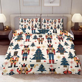 Delerain Comforter Cover Set King Size, Nutcracker Christmas Tree 3-Piece Bedding Set for Women Men Modern Soft Microfiber Bedroom Set Room Decor, 1 Duvet Cover + 2 Pillowcases