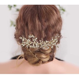 Dreams@ Crown Pearl Floral Hair Accessories Crystals Wedding Headband, Floral Hair Vine for Girls and Women, Pack of 1 - Gold