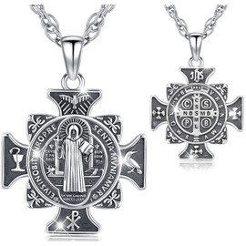 Saint Michael / Saint Christopher / Saint Benedict Cross Pendant Necklace 925 Sterling Silver Archangel St Michael Pendant Religious Amulet Jewellery for Men and Women, Sterling Silver, No Gemstone