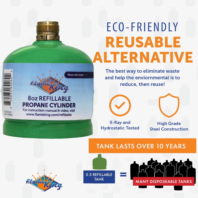 Flame King FK-0.5LB-2 (1/2LB) Refillable Empty Propane Cylinder Tank for
