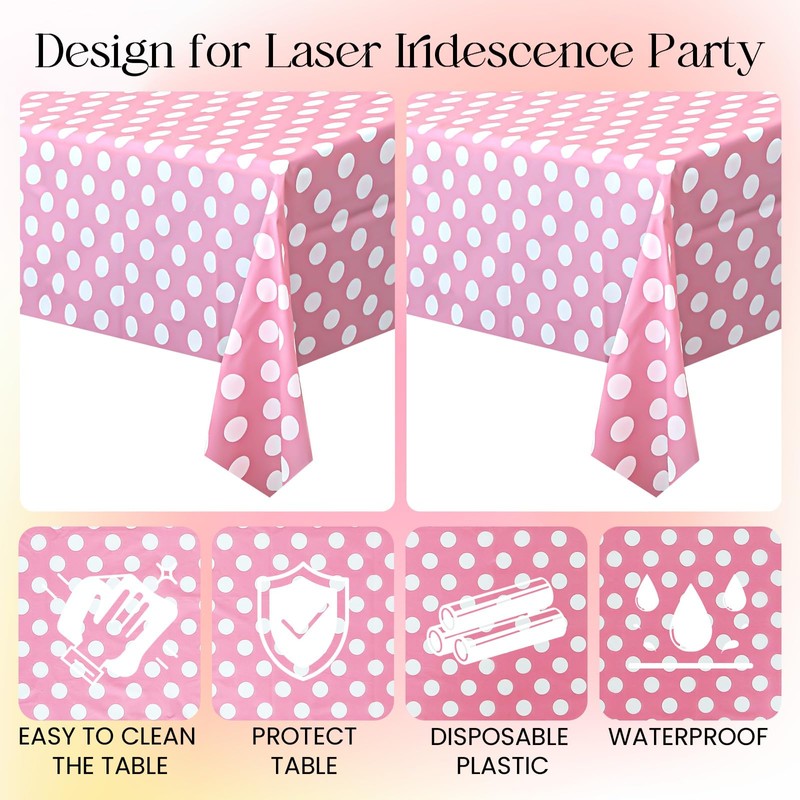1 Piece Pink Polka Dot Rectangle Tablecloth - 54x72“ Decorative