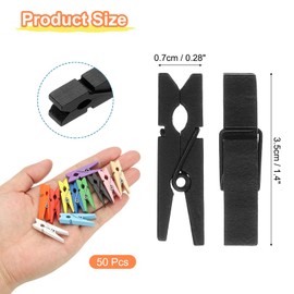 PATIKIL 1.4" Wooden Colored Clothes Pins, 50Pcs Mini Colorful Wooden Clothes Clips Strong Grip Photo Clips for Pictures Hanging Clothes Decorative Crafts, Black