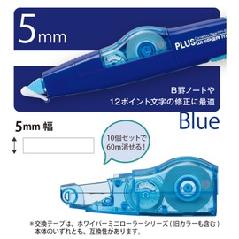 Plus Correction Tape Whiter MR Replacement Tape, 0.2 inches (5 mm) x 2.4 ft (6 m), Blue, 10 Pieces, 43-929 x 10