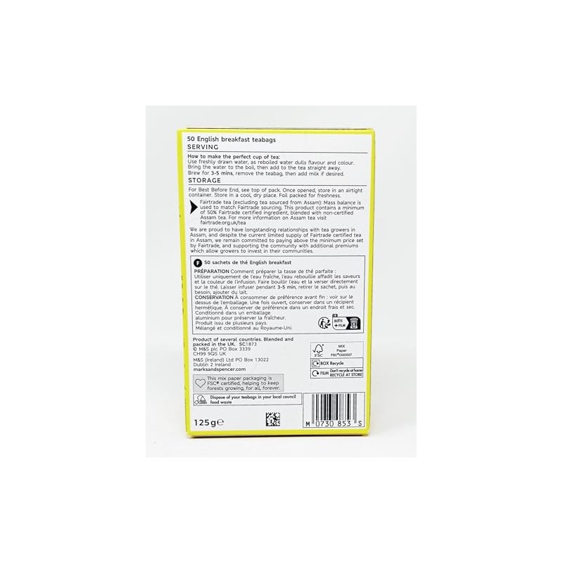 M&S Fairtrade English Breakfast 50 Tea Bags 125g- 2 Pack