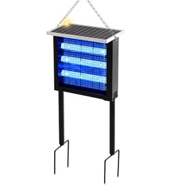 Qualirey 1 Pcs Solar Bug Zapper Outdoor Waterproof Mosquito Zapper with 3000v High Powered Rechargeable Electric Mosquito Killer with Grounding Bracket Fly Insect Trap for Patio Garden