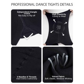 Daydance Black Girls Ballet Convertible Tights Soft Stirrup Leggings for Dance, Gymnastics, Under Dress, 60D
