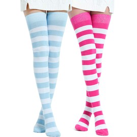 Kayhoma Extra Long Cotton Stripe Thigh High Socks Over the Knee High Socks, 2 Pairs…