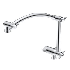 Hibbent Metal 16'' Shower Head Extension Arm with 3-way Diverter Valve, Brass Flexible Height & Angle Adjustable Shower Arm Extender for Rain Showerhead, Stainless Steel Pipe Height Extending, Chrome