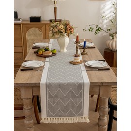 Aomiro Table Runner, Nordic Table Center Cross, Stylish, Table Center, Table Decoration, Tassel, 63.0 x 13.8 inches (160 x 35 cm), Gray
