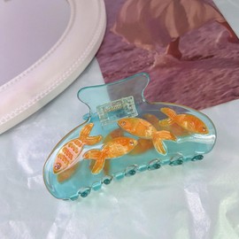 Fish Hair Claw Clip, Transparent Acetate Animal Hair Clip for Women, Summer Beach Party Hair Accessory, Large Blue Non-Slip Hair Styling