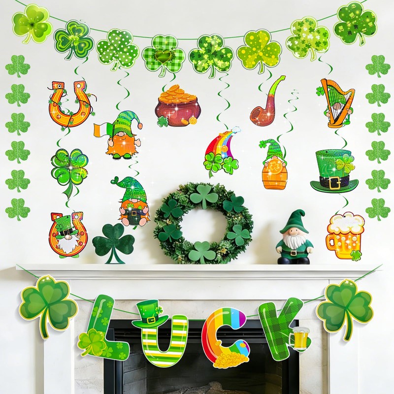 St. Patrick's Day Decorations Kit with Luck Banner, 12 Glitter