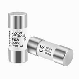 Heschen Cylindrical Ceramic Tube Fuse Link, RT18-125(RO17), 22 * 58mm, 50A 500VAC, gG Type, Pack of 5