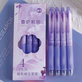 MOZXIRZ 4 Pcs Erasable Gel Ink Pens Retractable Erasable Pens 0.5mm Blue Ink Pen Office School Pens Cute Aesthetic Pens Women Girls Pens (Purple 1-Blue Ink)