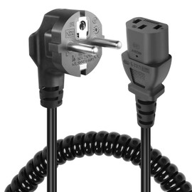 GELRHONR 3 Pin IEC Power Cable, 90° Angled CEE 7/7 to C13 Coiled Cable, Power Cable with Angled IEC Plug, C13 Coiled Cable for Monitors, PC, Printers, Scanners, TV (Straight C13)
