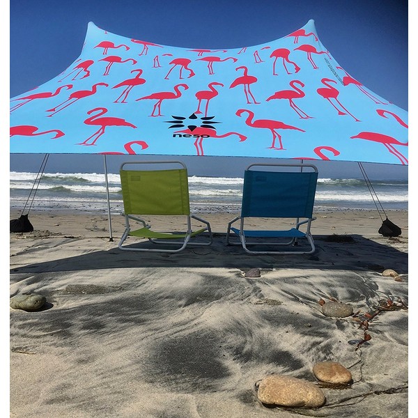 Neso Tents Beach Tent with Sand Anchor, Portable Canopy Sunshade - 7' x 7' - Patented Reinforced Corners(Flamingos)