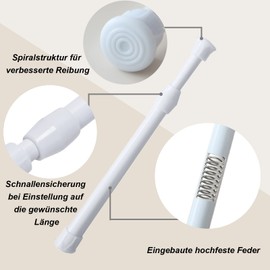 ZYNERY Pack of 2 30-50 cm Telescopic Rod, Curtain Pole Clampable, Clamping Rod for Curtains, White Extendable Curtain Rod, No Drilling Required, for Kitchen Cabinet