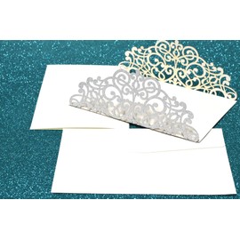Laser Cut 24 Pieces Gold-Ivory-Silver Hollow Rose Invitation Cards With Printable Inner Sheet, Envelopes For Wedding, Quinceaneras, Baby Shower (Silver)